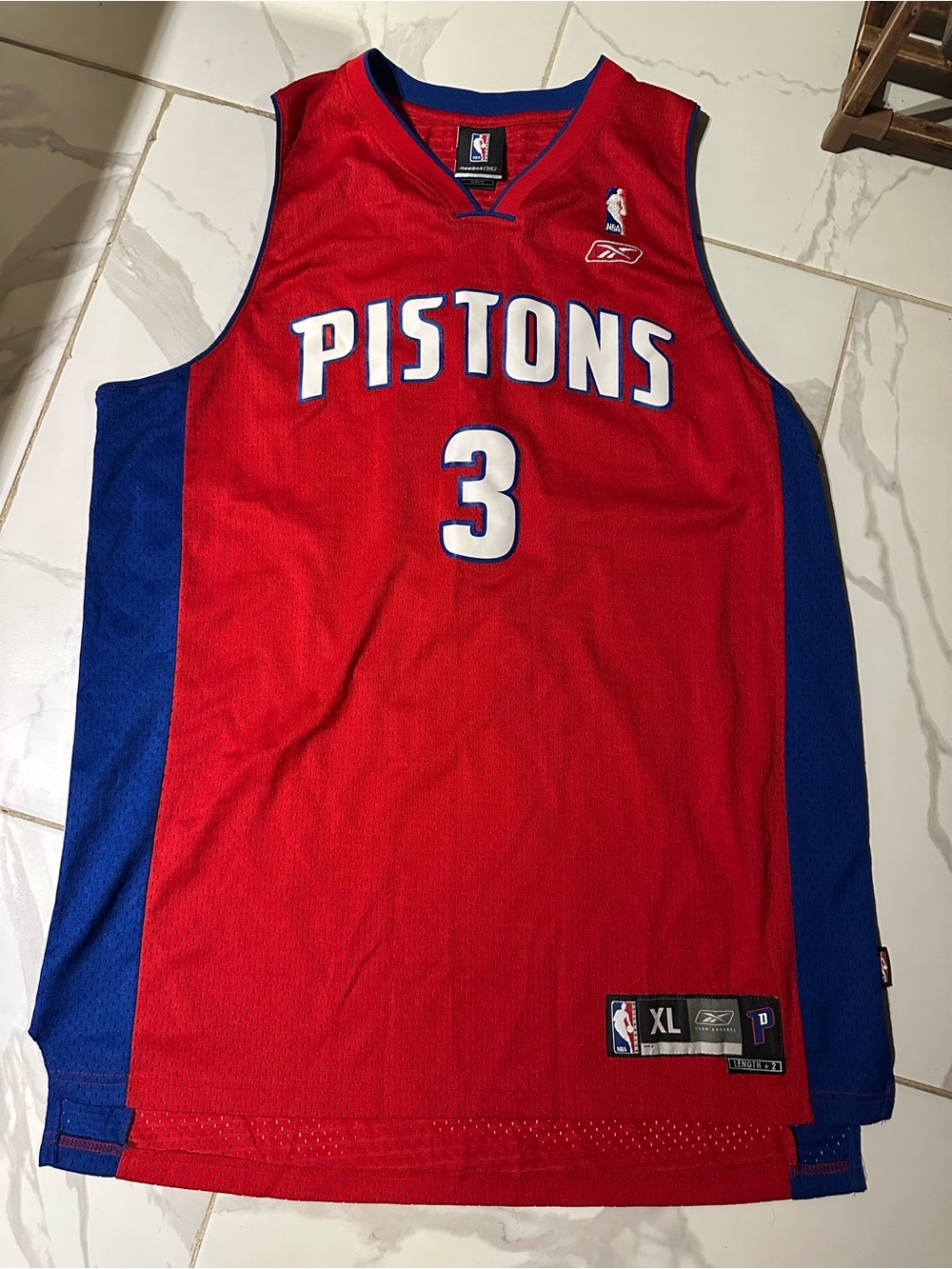 Reebok Detroit Pistons Red and Blue #3 Ben Wallace Basketball Jersey Vintage